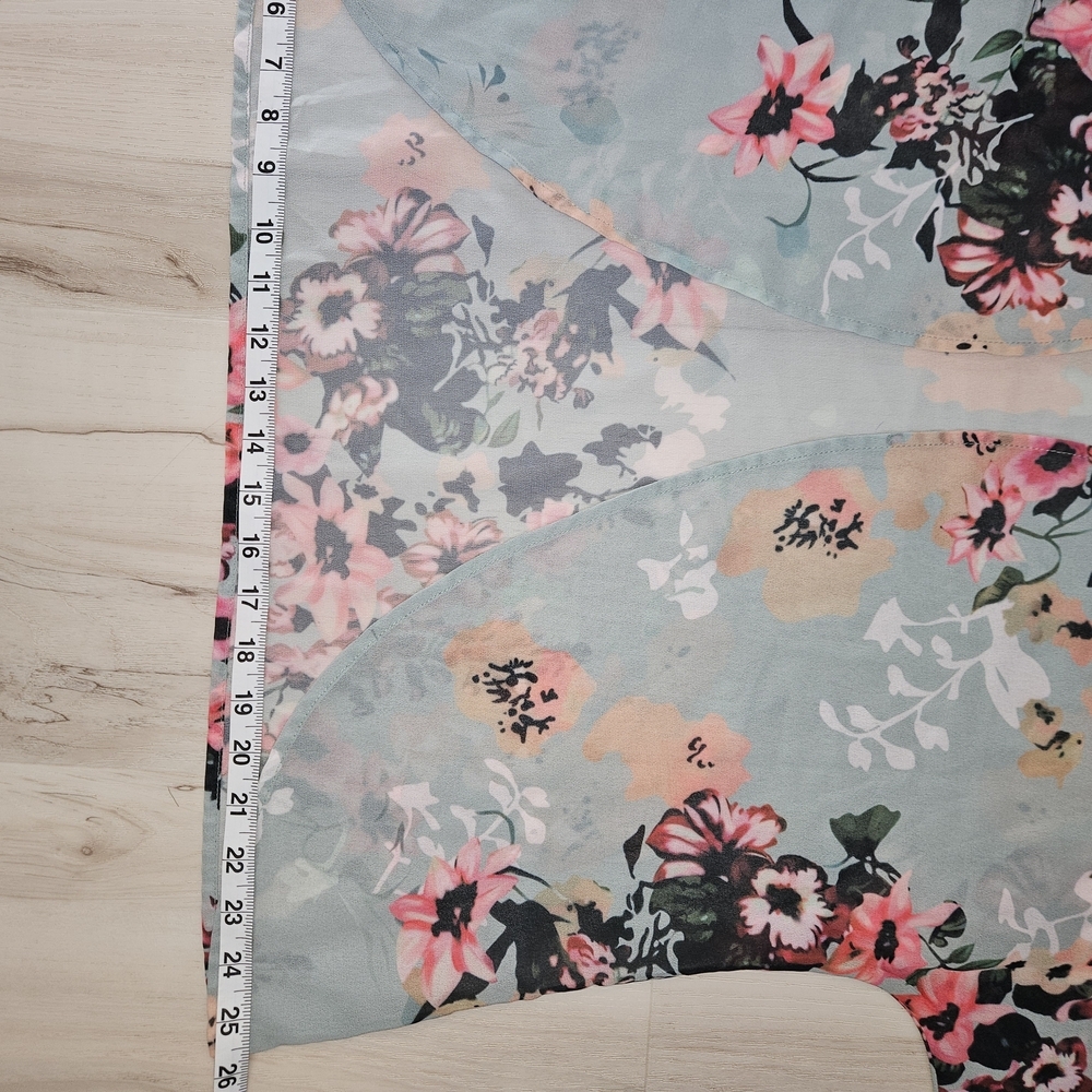 Feitong Floral Chiffon Kimono Cardigan Boho Beach Cover Up Mint Size Small - Picture 5 of 9
